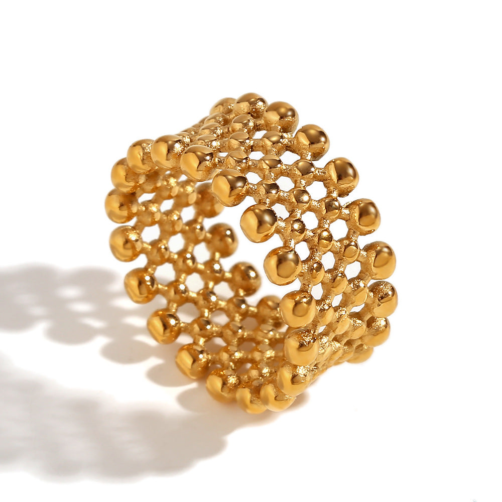 Minimalist Geometric Stainless Steel Ring with 18K Gold Plating and Micro-Paved Zirconia for Women