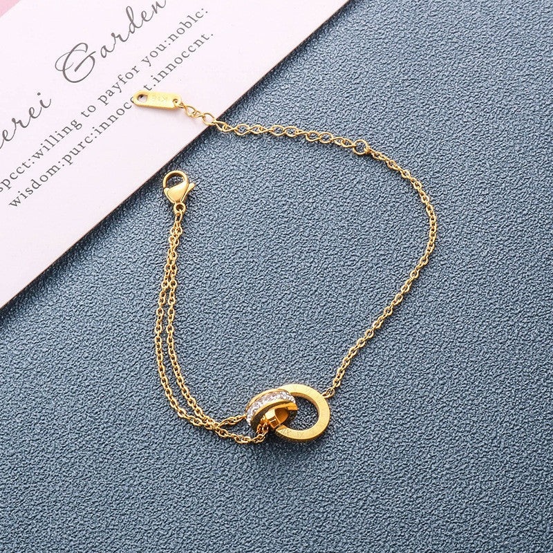 Braccialetto Minimalista in Acciaio al Titanio con Numeri Romani e Strass per Donna, Catena a Serpente Placcata Ipoallergenica