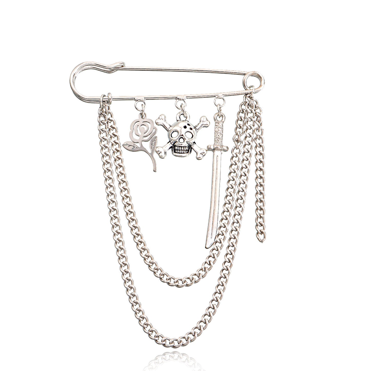Geometric Skull Brooch for Women in Alloy with Plated Finish and Long Fringe Detail