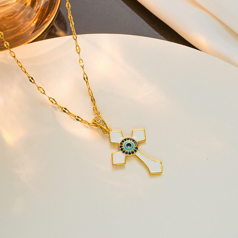 Minimalist Cross Pendant Necklace in Titanium Steel with Plated Finish for Women