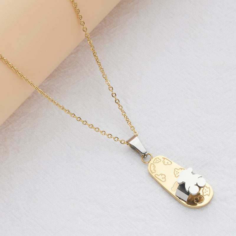 Collana con Pendente a Orsetto in Acciaio Inossidabile Color Oro per Donna Stile Hip Hop Geometrico Catena Regolare Gioielli