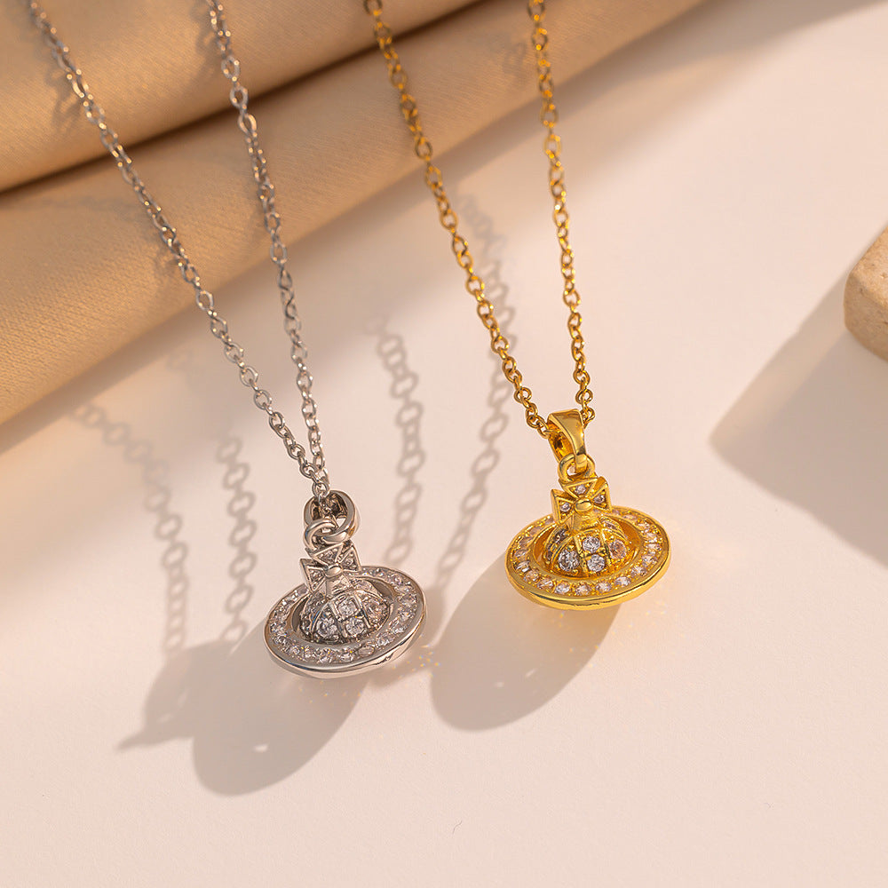 Minimalist Star-Shaped Titanium Steel Necklace with Rhinestone Inlay for Women, O-Chain, Lightweight Luxury Pendant Jewelry