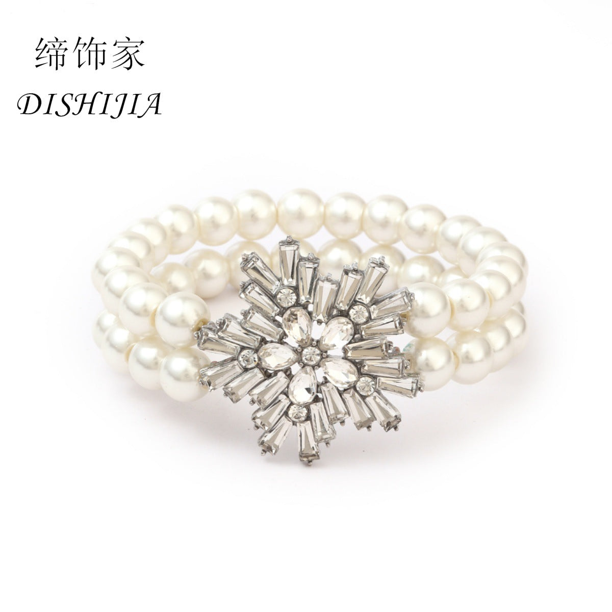 Collana da donna minimalista geometrica in lega con intarsi di strass e accento floreale, catena regolabile con perline rotonde