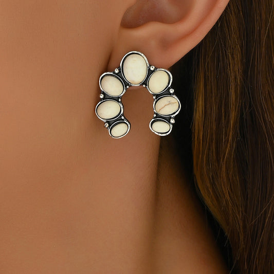 Orecchini da donna stile bohémien a forma di U geometrici con intarsi di strass in lega di zinco per un look elegante da tutti i giorni