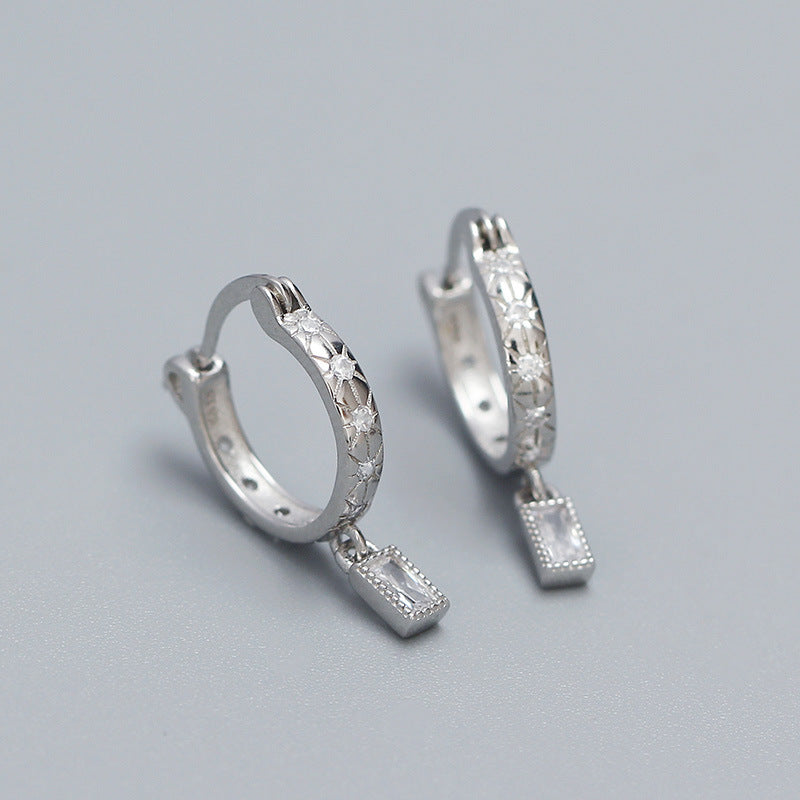 Eleganti orecchini a cerchio in argento sterling 925 placcati con stelle geometriche e zirconi cubici