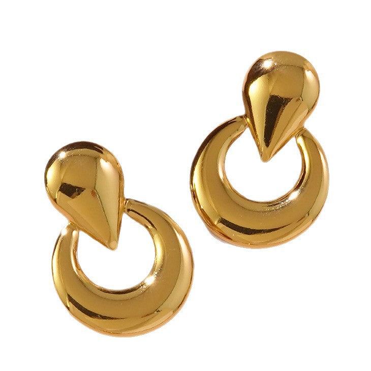 Vintage Geometric Round Stainless Steel Stud Earrings