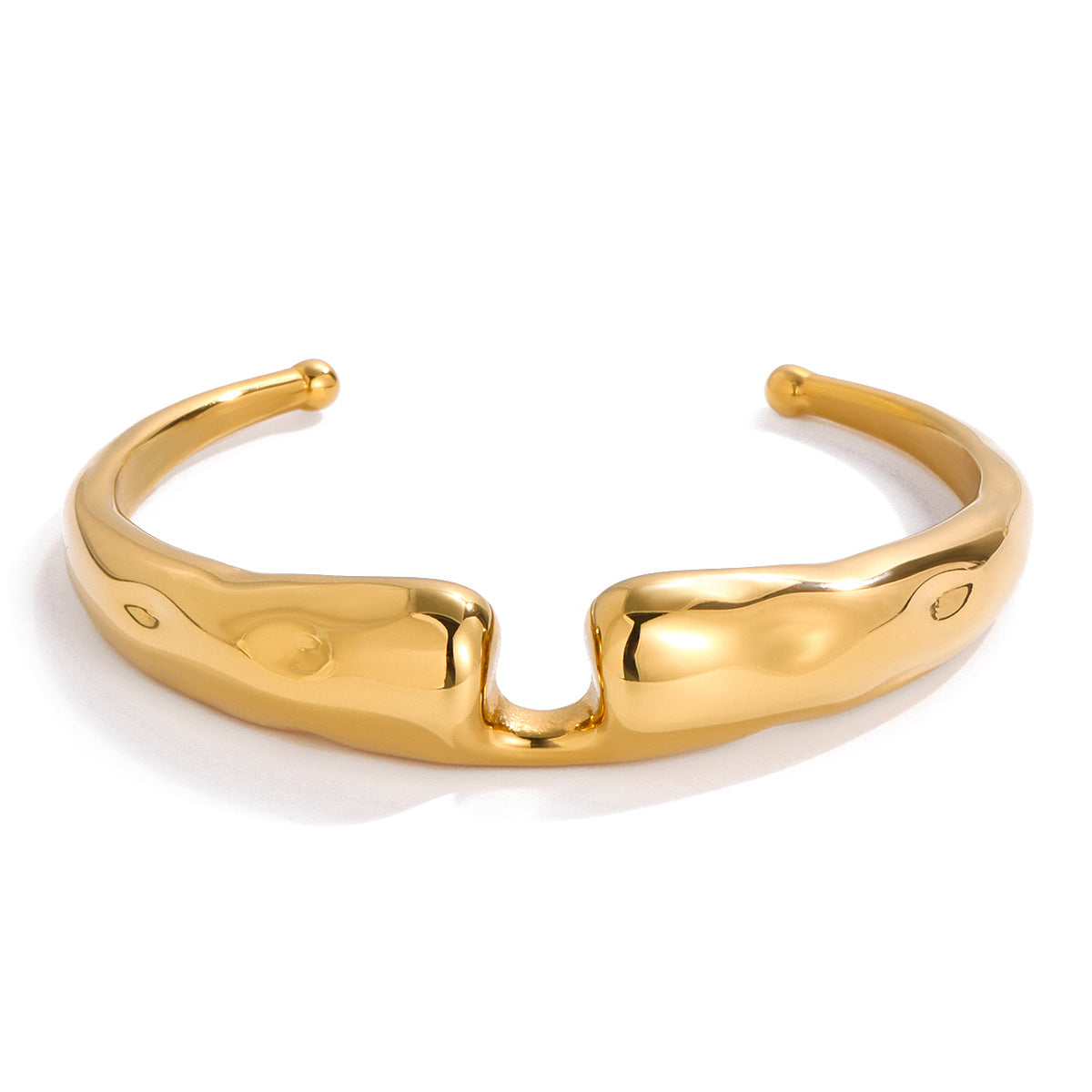 Pulsera de Acero Inoxidable Martillado Geométrico de Moda con Acabado Chapado para Mujer