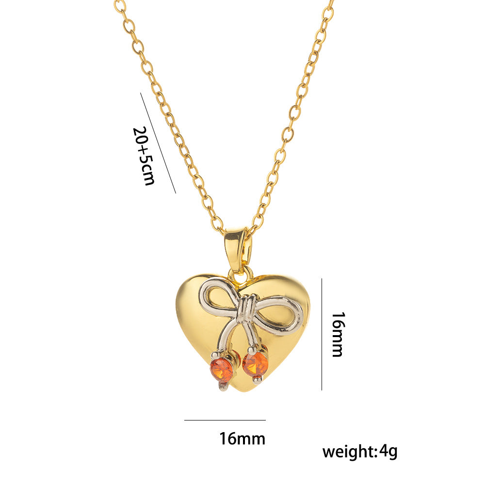 Collana Minimalista a Cuore in Acciaio al Titanio con Ciondolo a Ciliegia Rossa, Catena a Serpente Placcata Sottovuoto per Donna