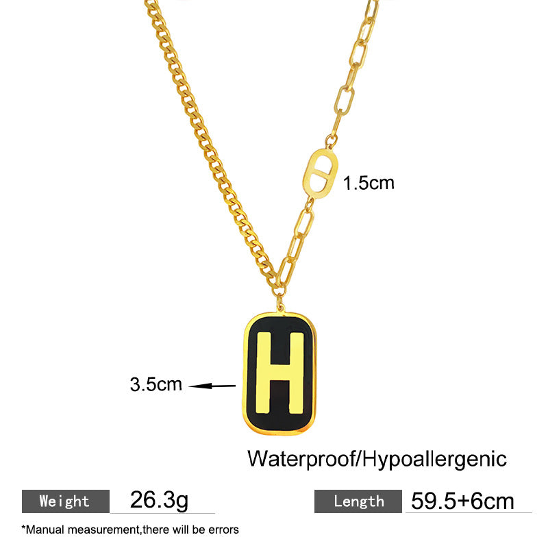Streetwear Gold Plated Square Letter H Curb Chain Necklace Titanium Steel Unisex