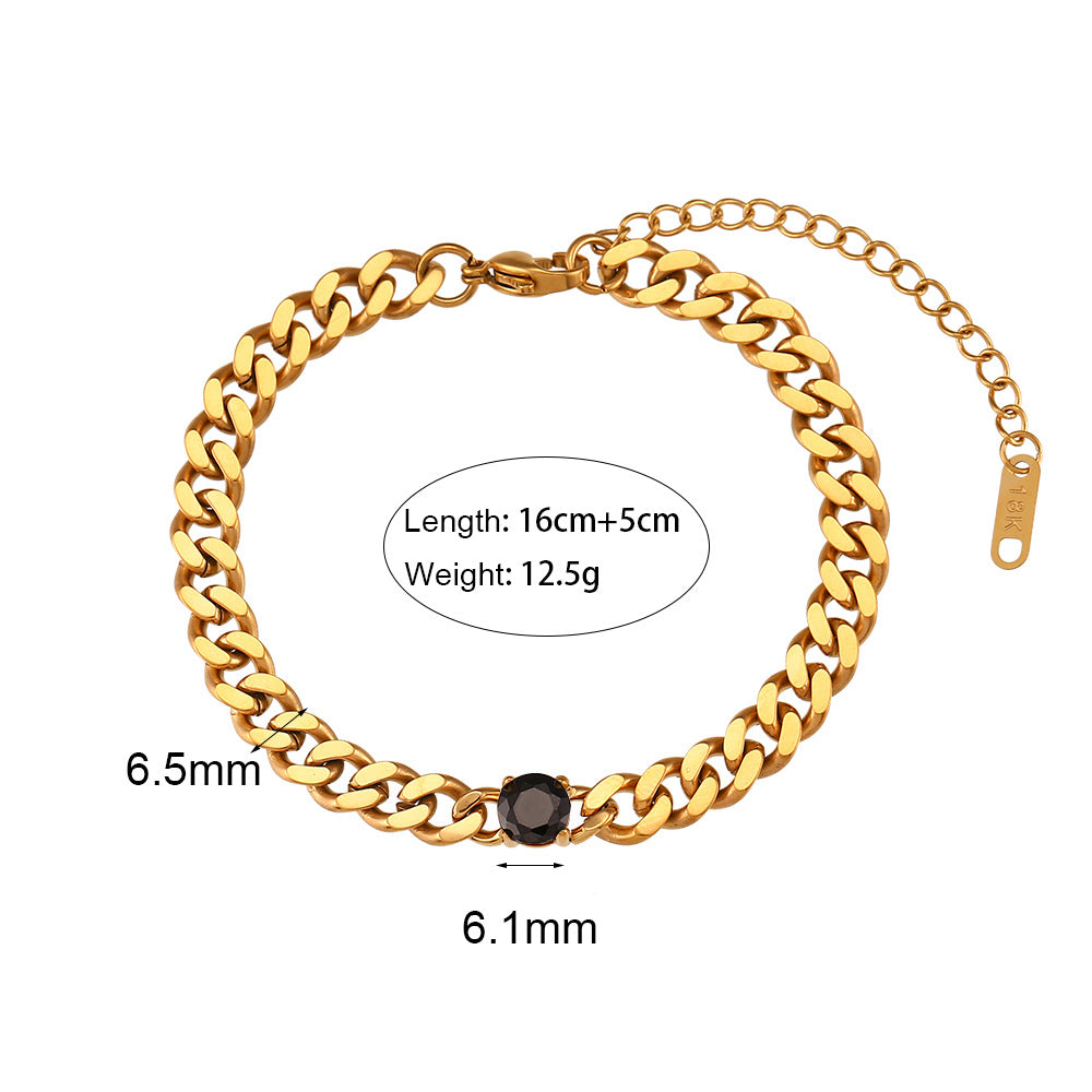 Minimalist Geometric Stainless Steel Plated 18K Gold Cuban Link Bracelet with Micro-Paved Zirconia for Women