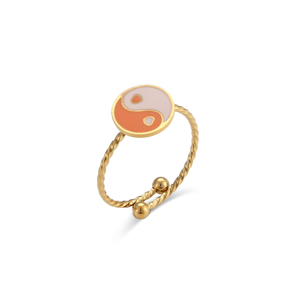 Minimalist Geometric Stainless Steel Adjustable Circle Bagua Ring with 18K Gold Plating for Women