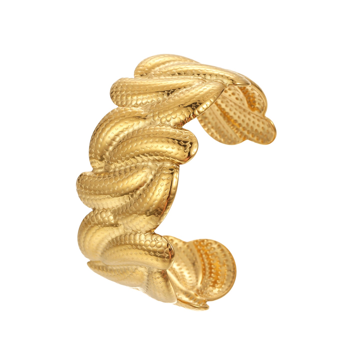 Bracciale alla moda con motivo geometrico in acciaio al titanio placcato oro 18K da donna, gioiello a bracciale aperto regolabile