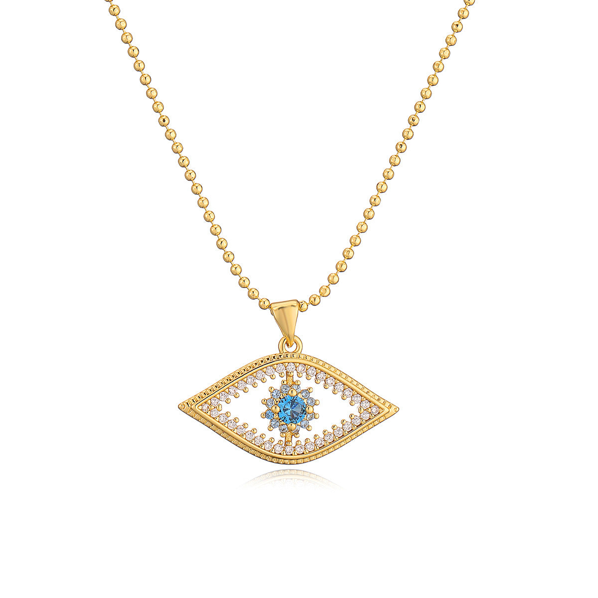Minimalist Geometric Evil Eye Pendant Necklace for Women with Copper Base and 18K Gold Plating, Zircon Inlay, Irregular Design