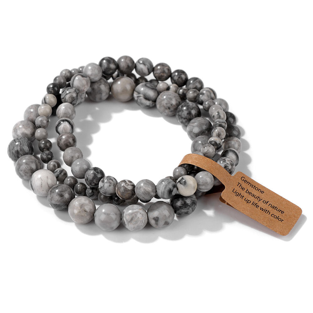 Vintage Minimalist Geometric Stone Beaded Stretch Bracelet Set Unisex Jewelry