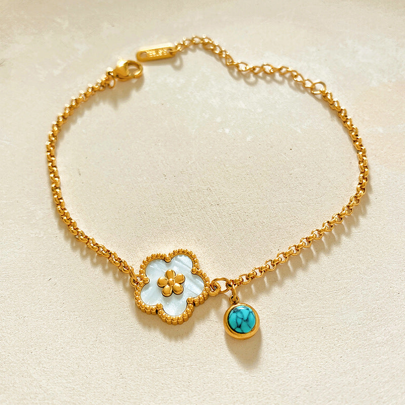 Unique Minimalist Micro-inlaid Shell Floral Titanium Steel Bracelet