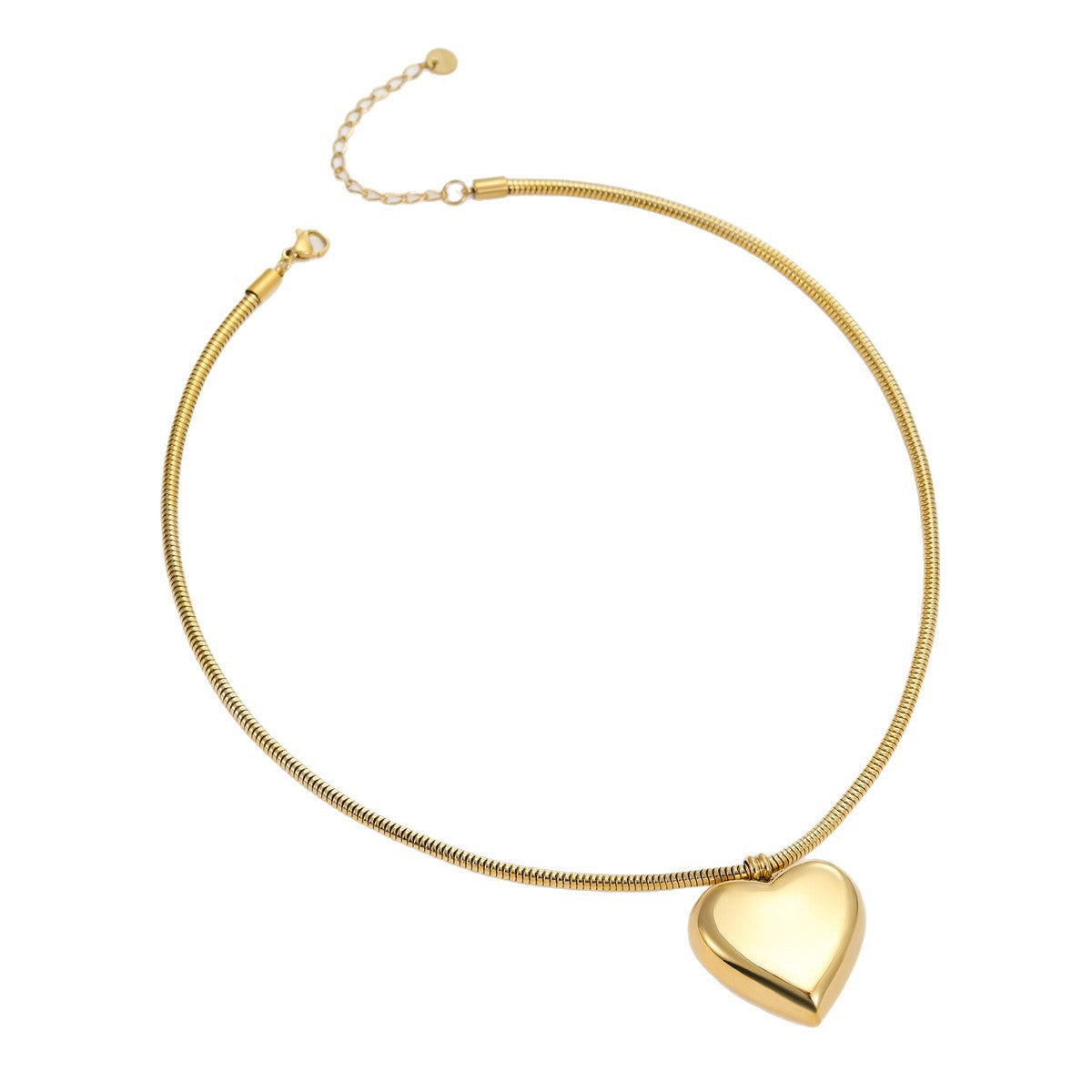 Collana Minimalista da Donna a Catena Snake a Cuore in Acciaio al Titanio con Placcatura in Oro