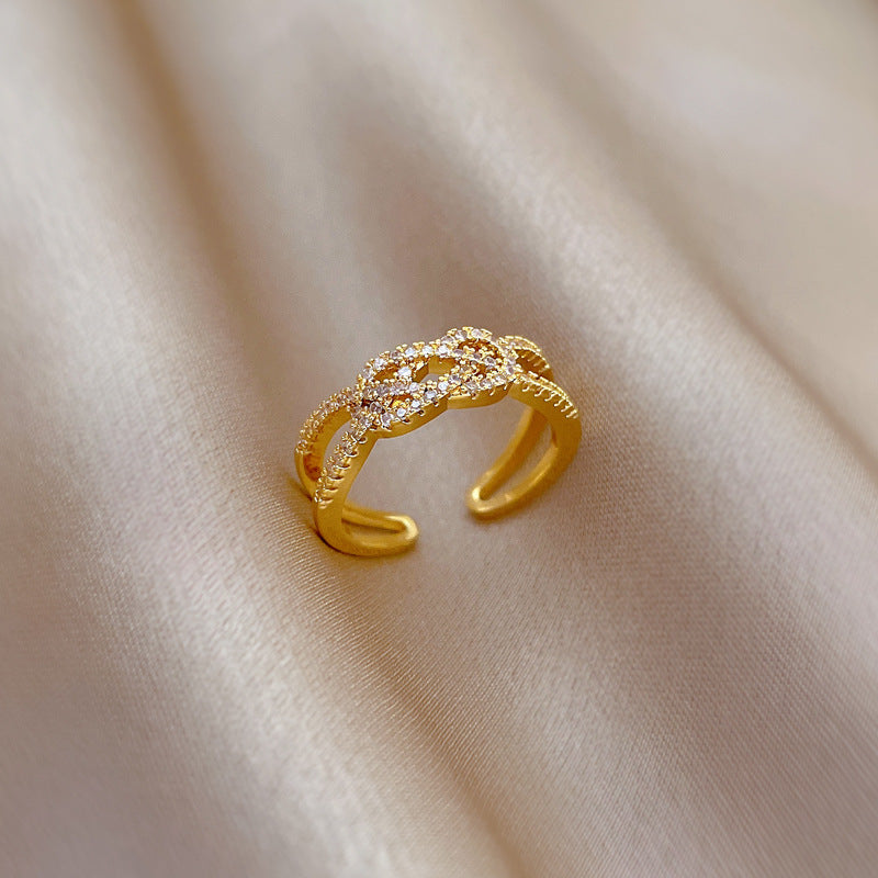 Minimalist Cross-Over Twisted Ring in Brass with Gold Plating for Women