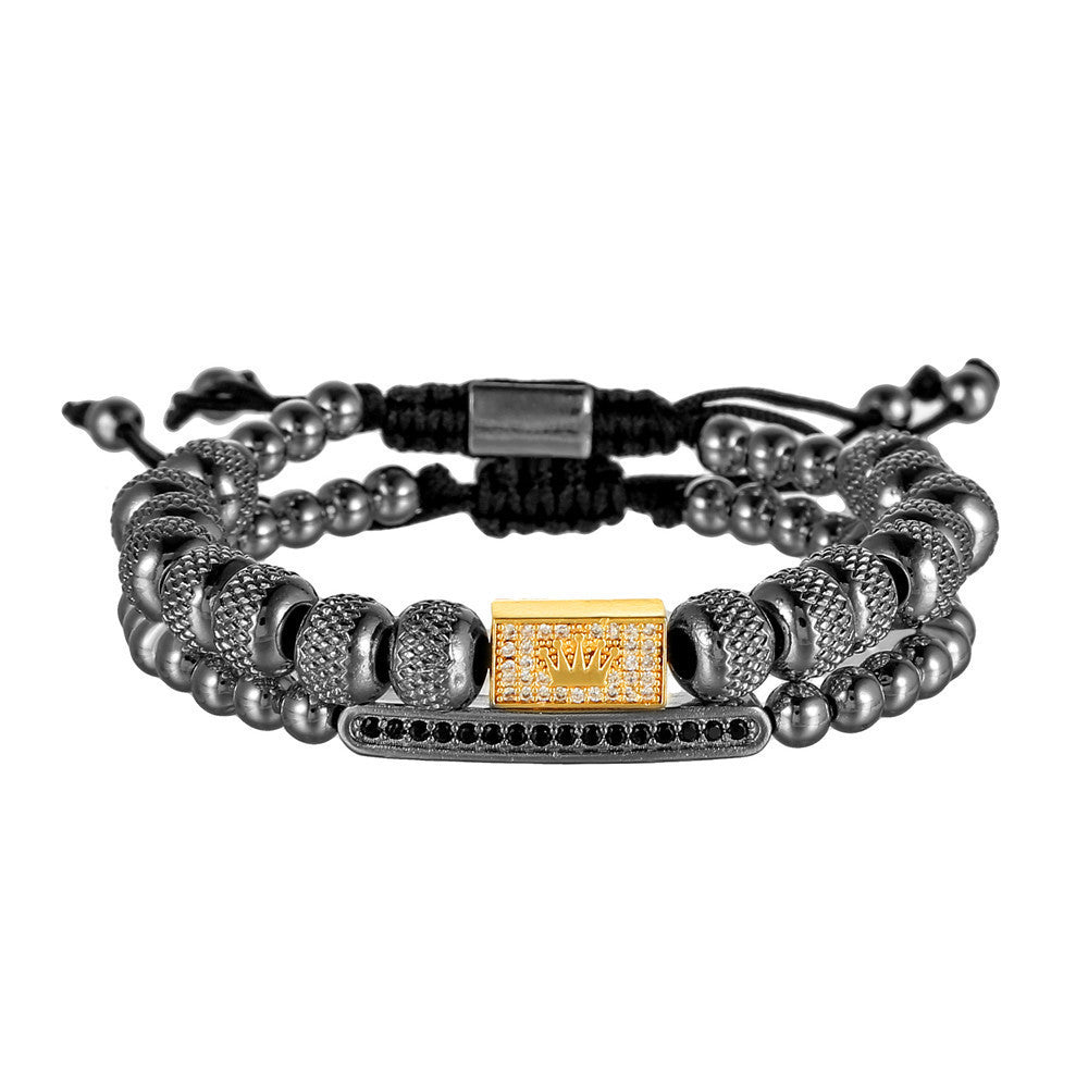 Vintage Geometric Brass Bracelet with Cubic Zirconia Adjustable Woven Design for Men and Women