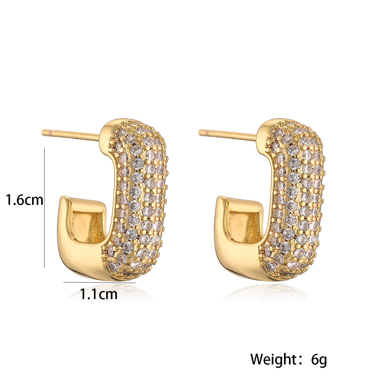 Geometric Stud Earrings for Women Made of Brass with Real Gold Plating and Micro-Paved Zirconia, Fashion-Forward Minimalist Design
