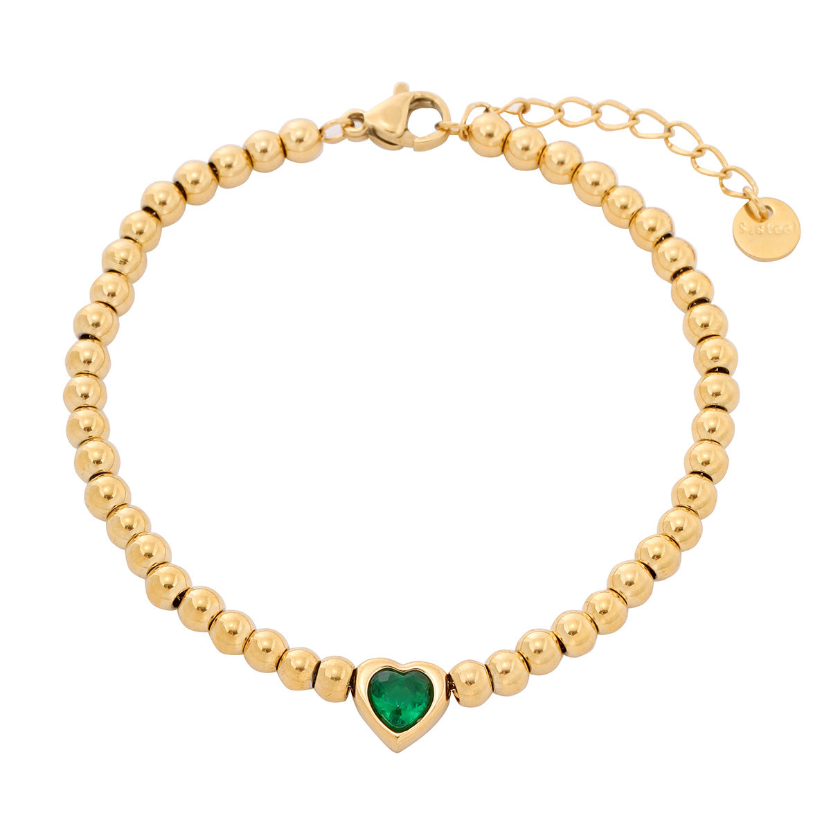 Fashionable Heart-Shaped Rhinestone-Inlaid Titanium Steel Bracelet for Women with 18K Gold-Plated Beads and Vacuum Plating Finish