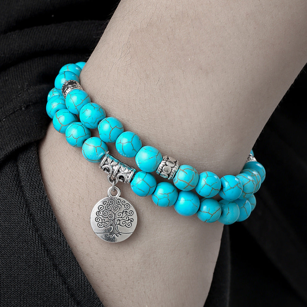 Life Tree Round Turquoise Alloy Bracelet Set