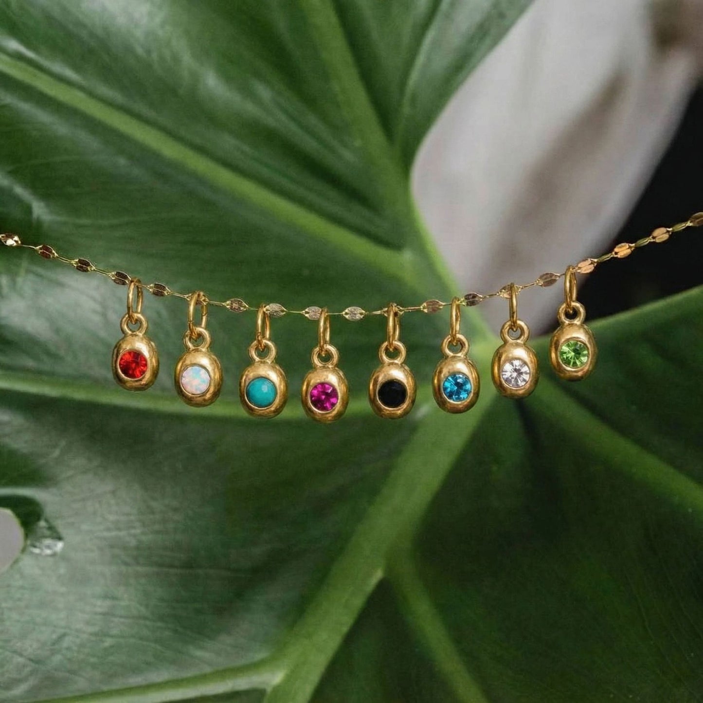 Vintage Geometric Stainless Steel 18K Gold Plated PVD DIY Charm Bar Necklace with 12 Birthstones