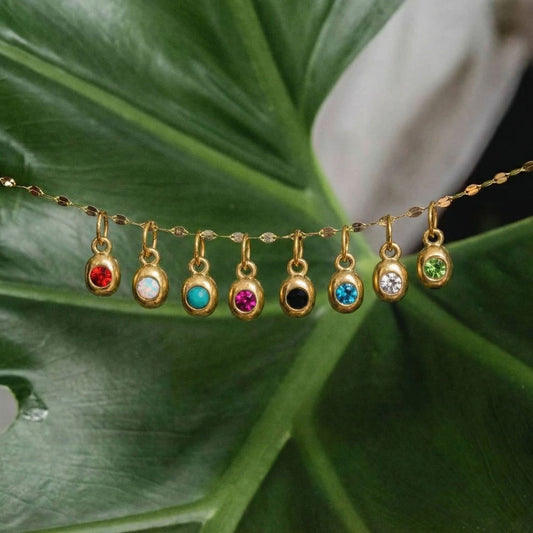 Vintage Geometric Stainless Steel 18K Gold Plated PVD DIY Charm Bar Necklace with 12 Birthstones