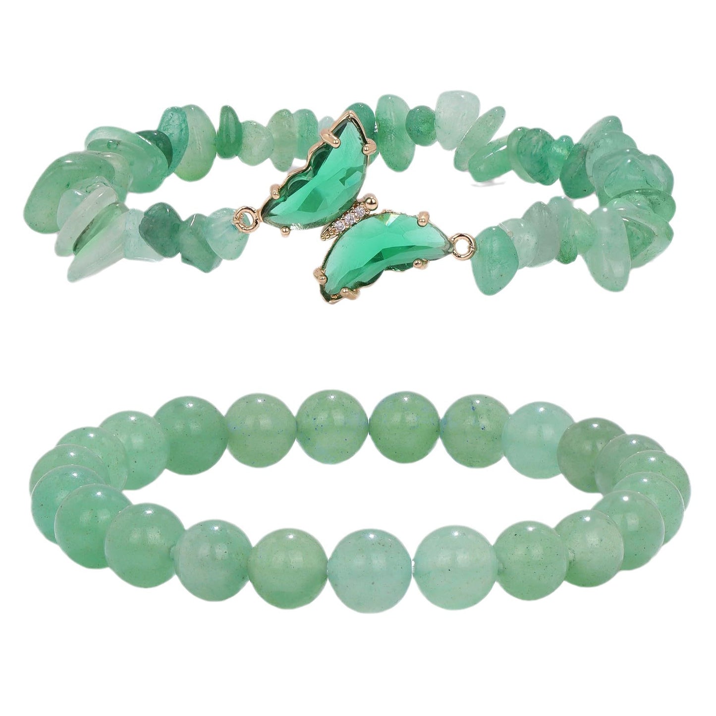 Minimalist Natural Amethyst and White Cat's Eye Crystal Chip Beaded Bracelet with Butterfly Charm for Women