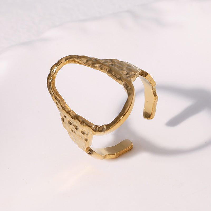 Minimalist Geometric Oval Open-Finger Stainless Steel Ring for Women with Plated Finish