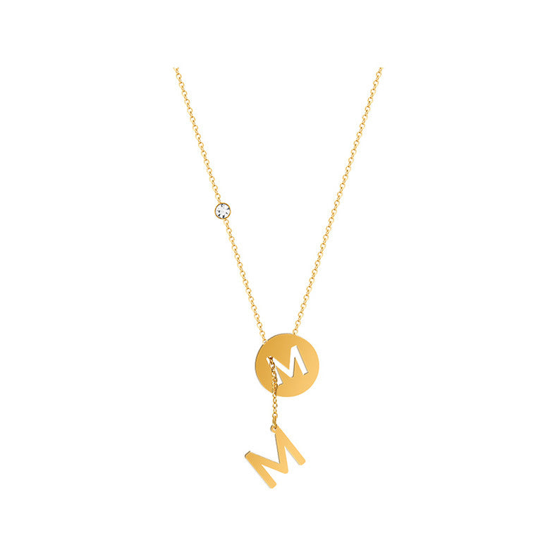 Minimalist Letter Shape Titanium Steel Necklace for Women with Adjustable O-Chain and Delicate Gold-Tone Finish