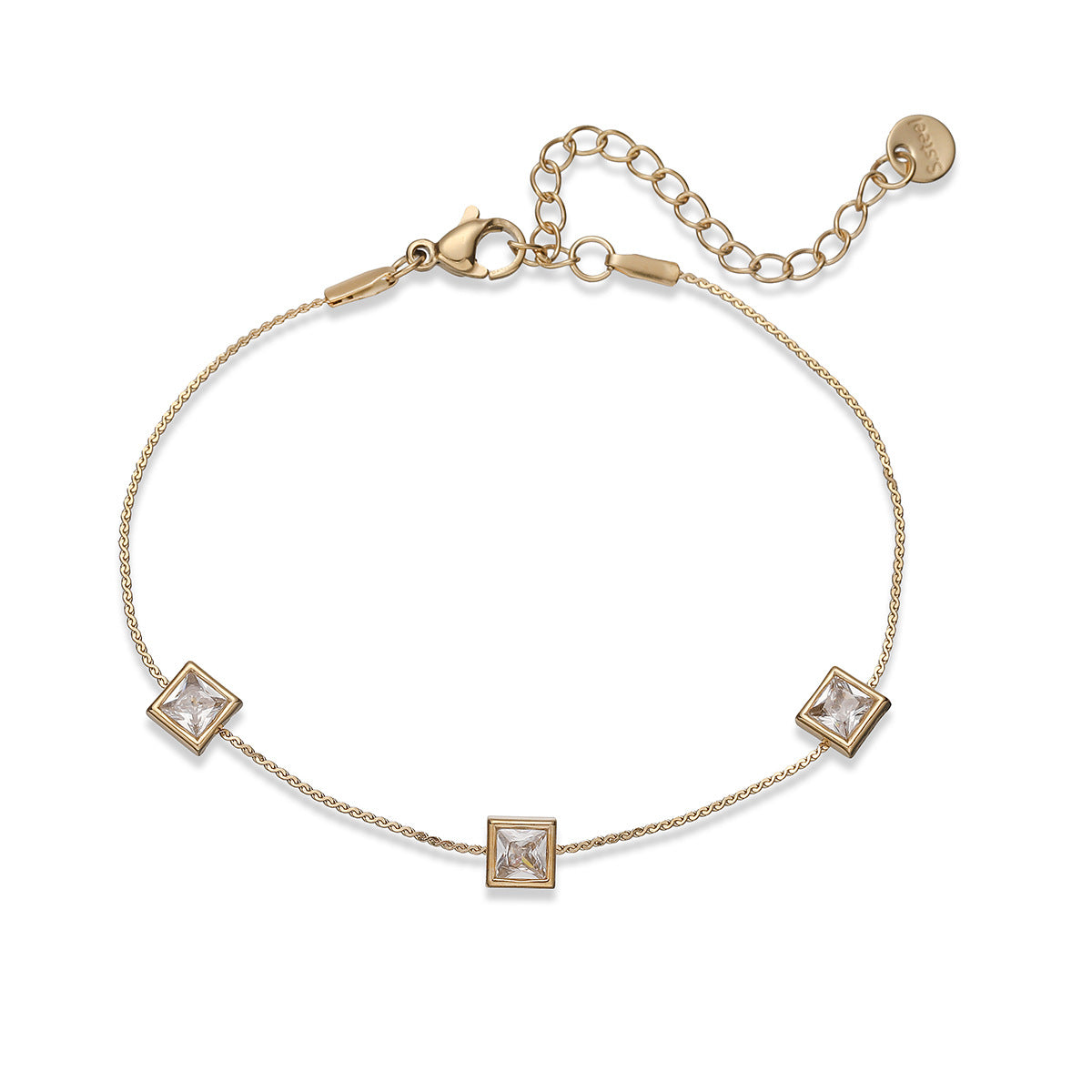 Minimalist Luxury 18K Gold Plated Geometric Stainless Steel Bracelet with Cubic Zirconia for Women