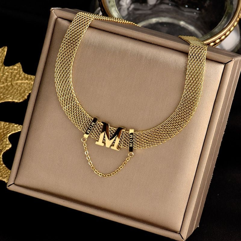 Letter Titanium Steel Plated Choker Necklace for Women