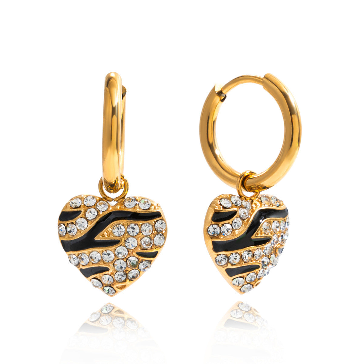 Orecchini a Cuore Minimalisti in Acciaio al Titanio con Intarsio di Strass e Finitura Placcata da Donna