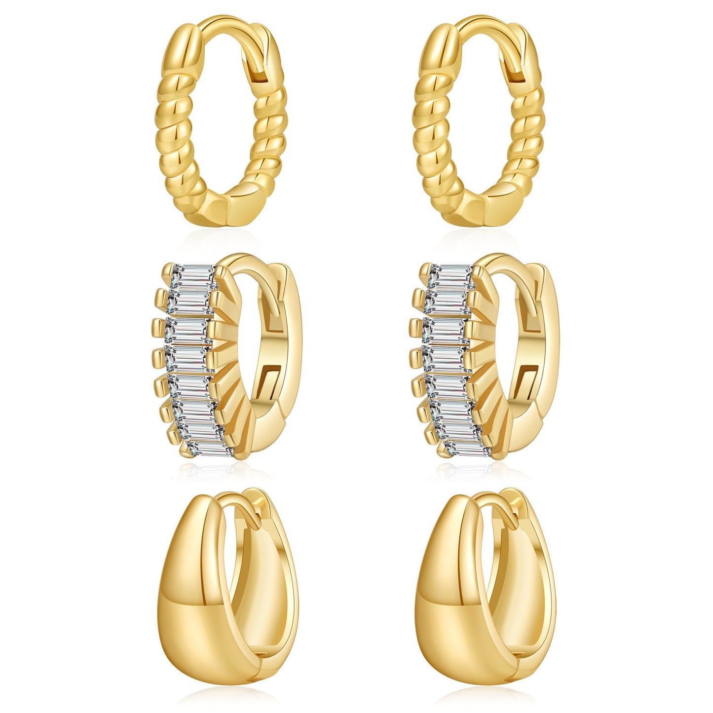 Gold Plated Brass Geometric Round Hoop Earrings with Cubic Zirconia for Women