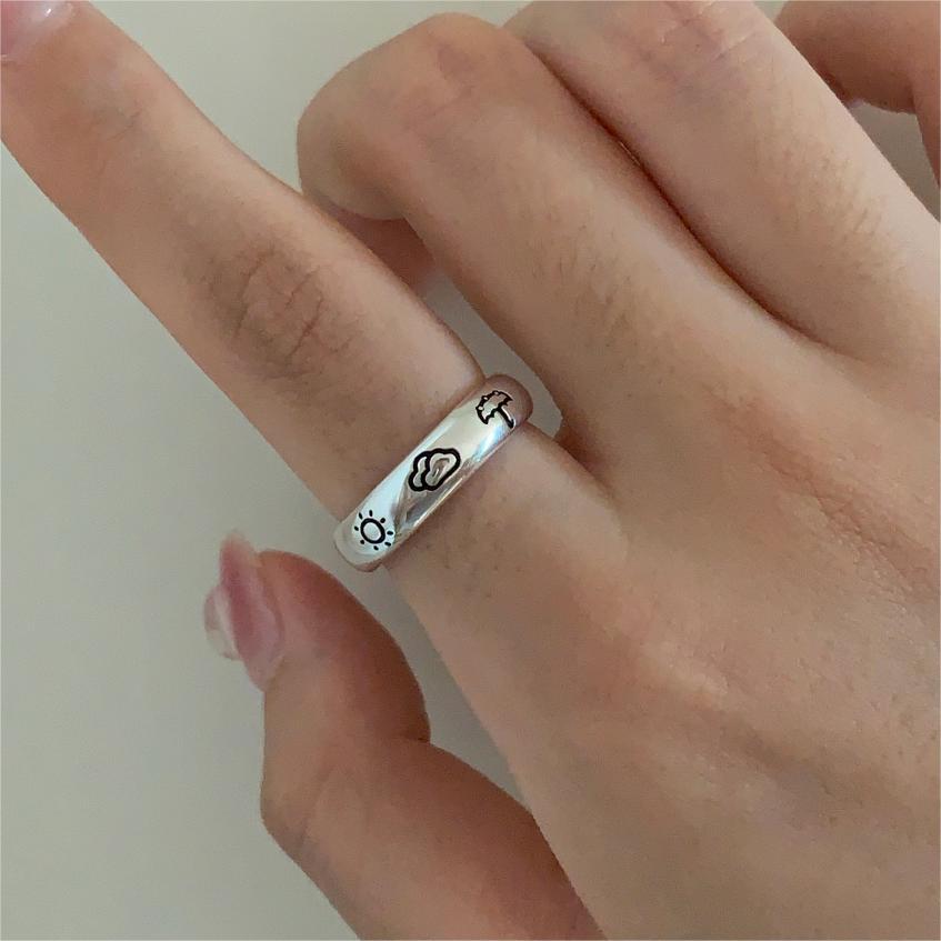 Minimalist Cloud-Shaped 925 Sterling Silver Ring with Geometric Beveled Edges for Women