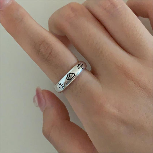 Anello da donna minimalista a forma di nuvola in argento sterling 925 con bordi geometrici smussati