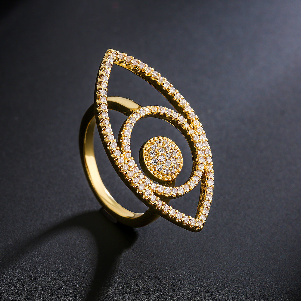 Minimalist Geometric Hollow Eye Ring in Copper with 18K Gold Plating and Micro-Pave Zircon