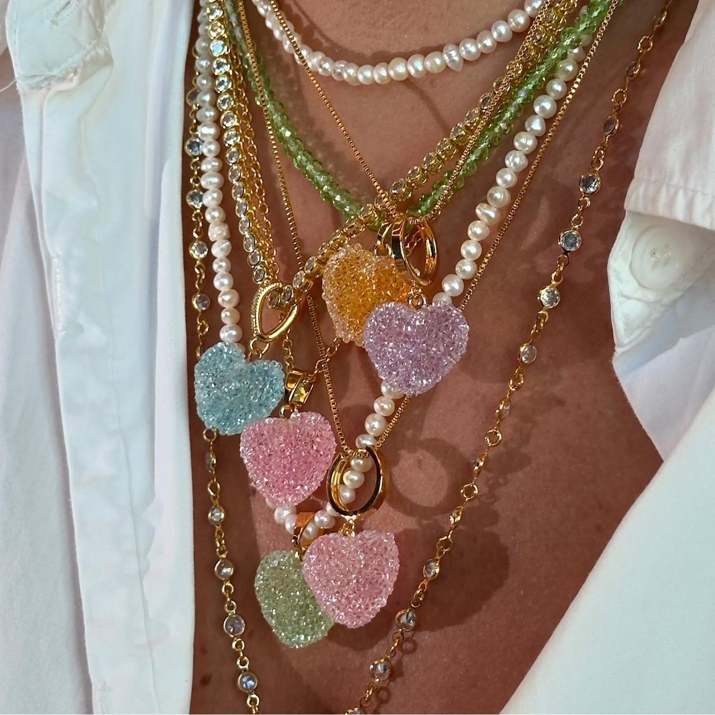 Sweet Colorful Heart Geometric Acrylic Pearl Plated Necklace