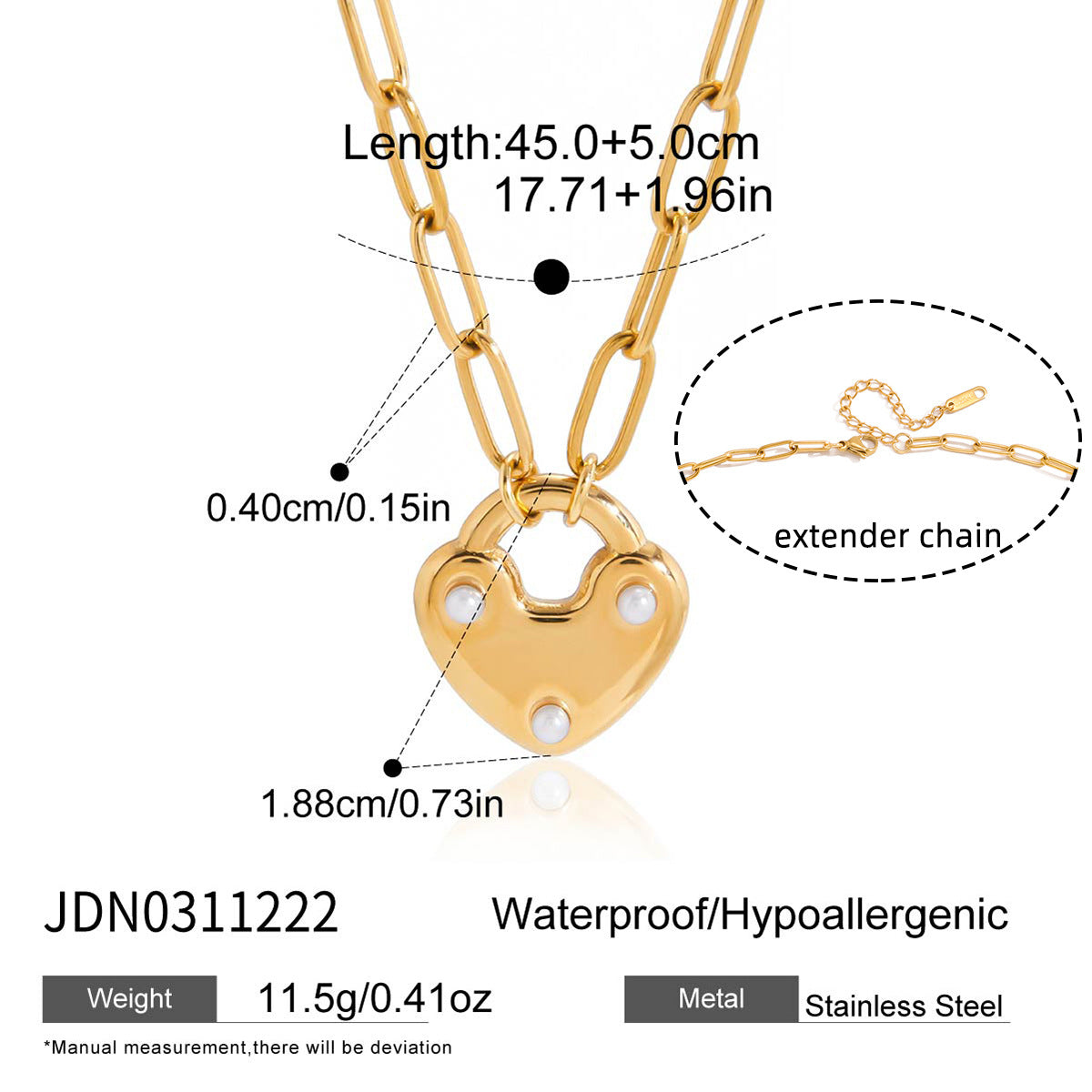 Collana da donna con ciondolo a cuore minimalista in acciaio al titanio con placcatura in oro PVD sottovuoto