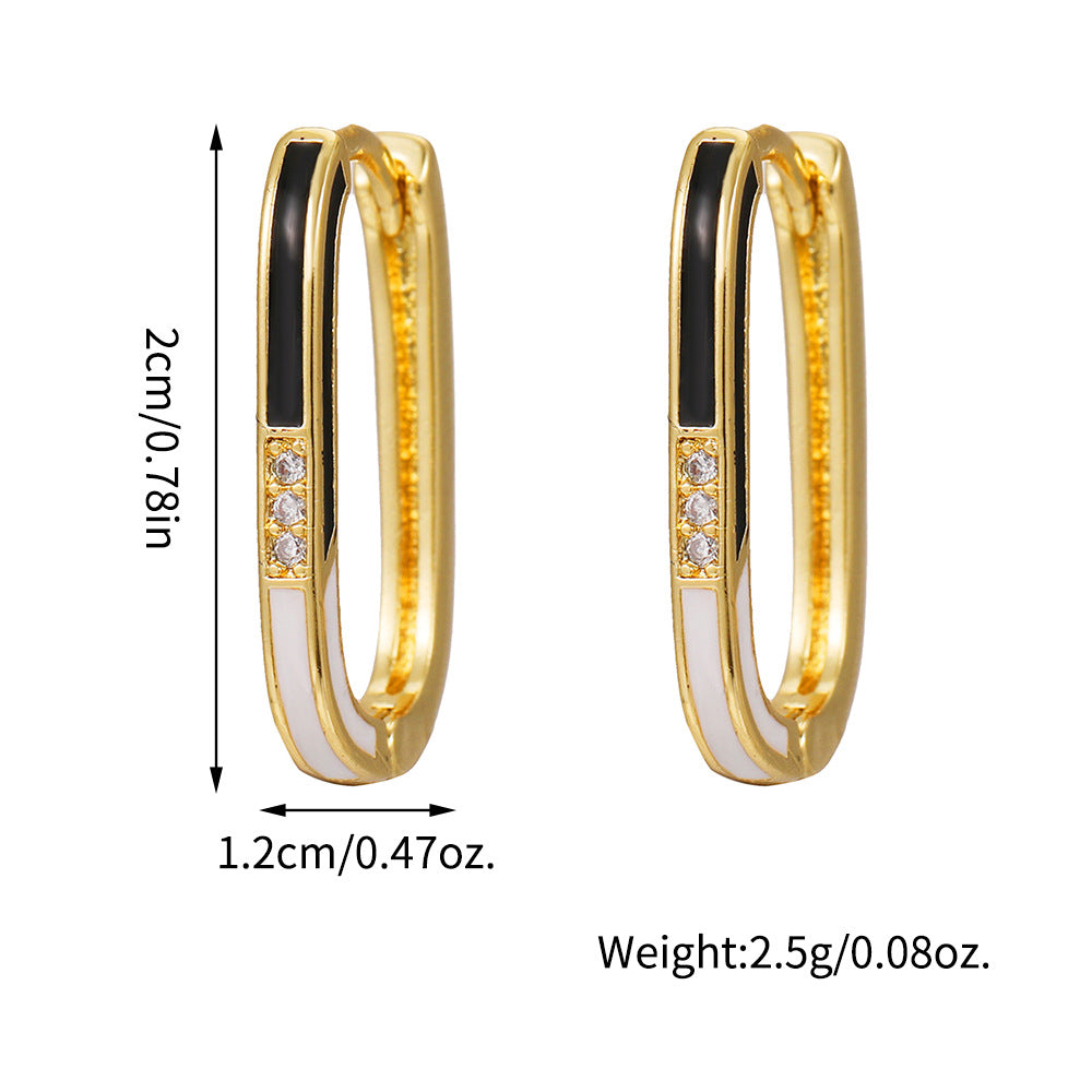 Minimalist Geometric Square Brass Drip Oil Plated Earrings with Cubic Zirconia for Women