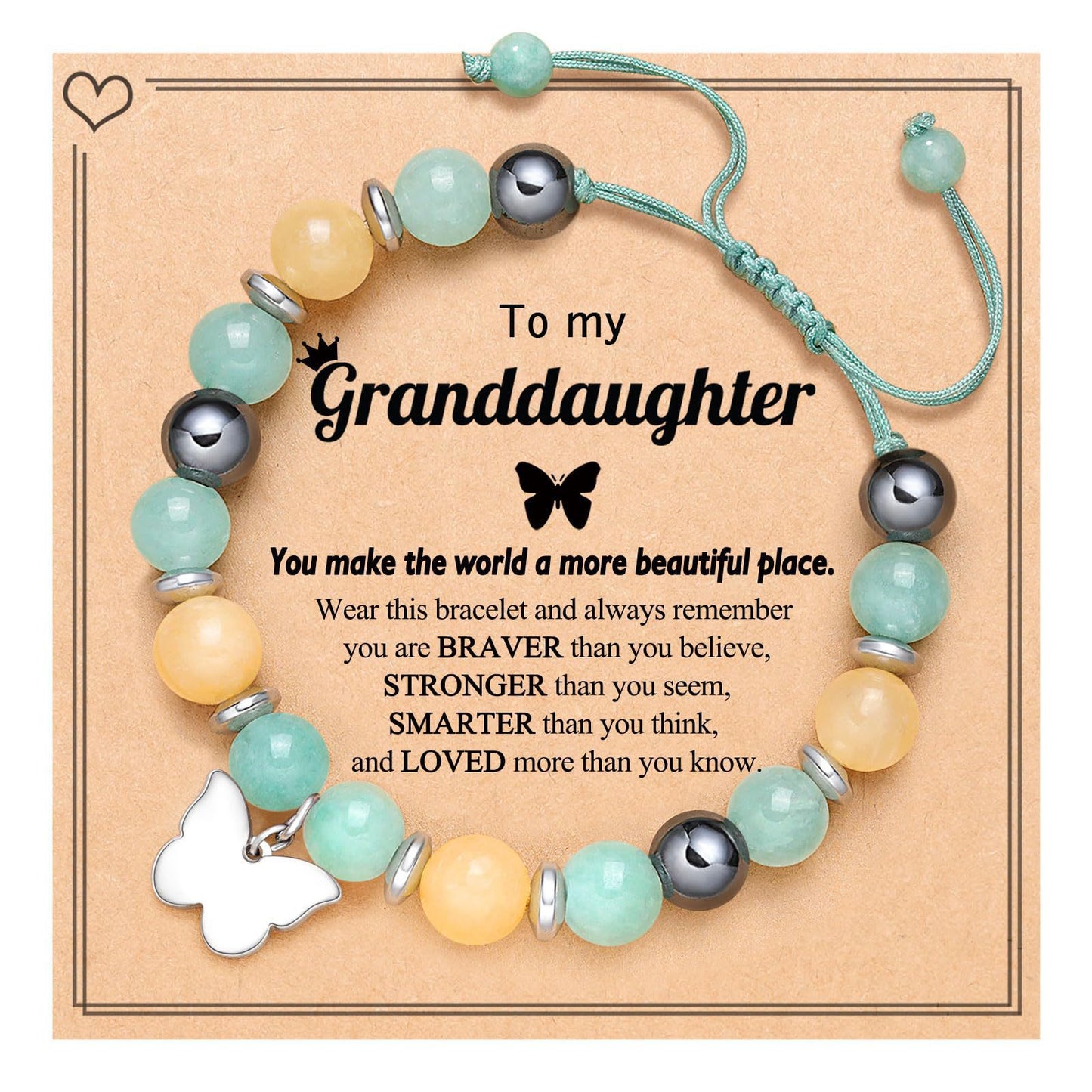 Natural Stone Zebra Print Heart Butterfly Handmade Bracelet for Women