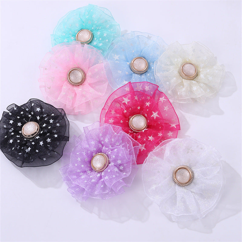 Lindo pasador floral para niñas con detalles de tul y perlas en estilo dulce y fresco