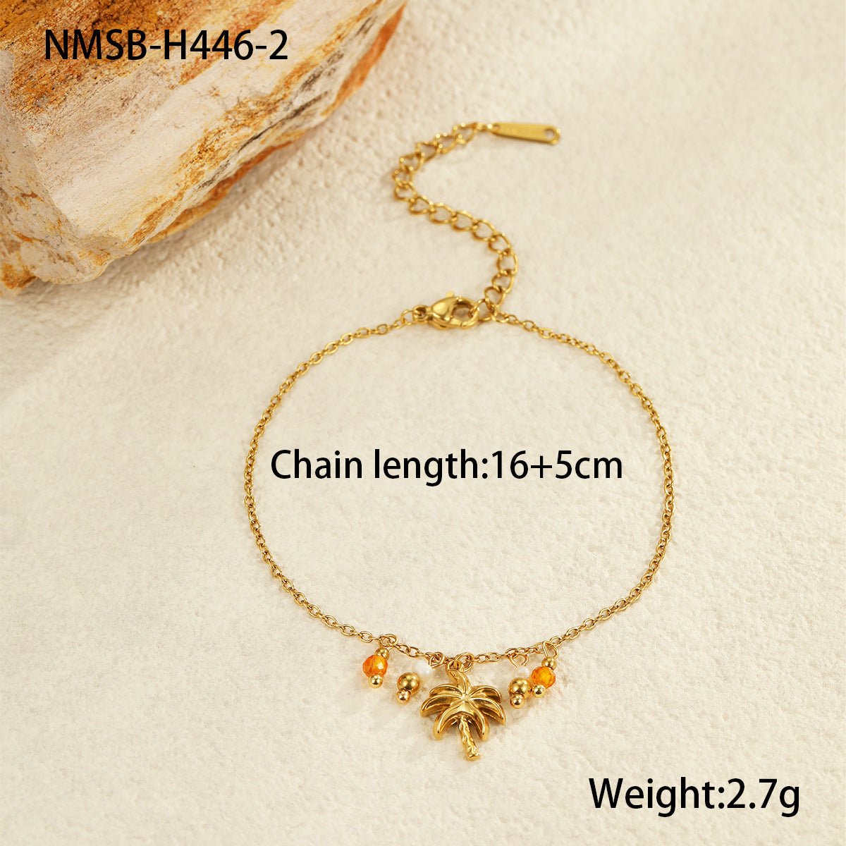 Fashionable Ocean-Themed Coconut Tree and Seashell Pendant Stainless Steel Bracelet with Titanium Steel Plated 18K Gold for Layering