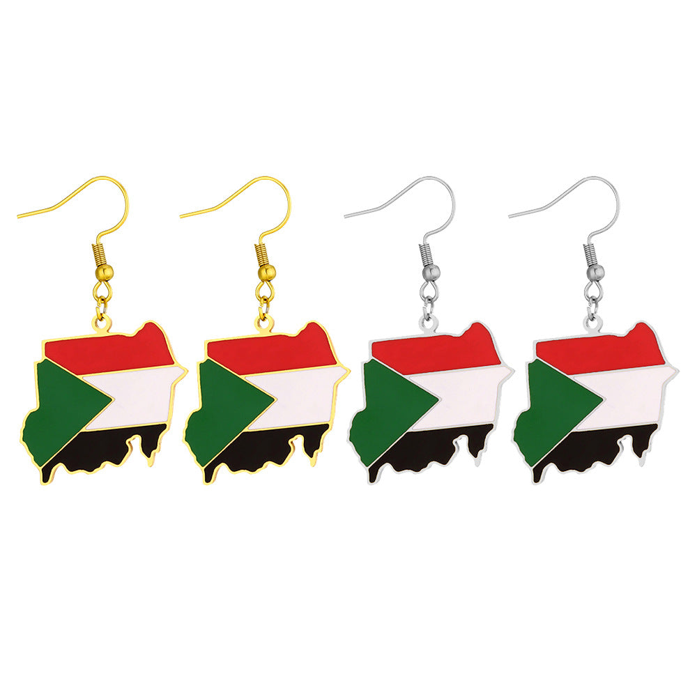 Orecchini Pendenti in Stile Etnico con Geometria, Smalto e Acciaio al Titanio, Finitura Placcata, design Sudan