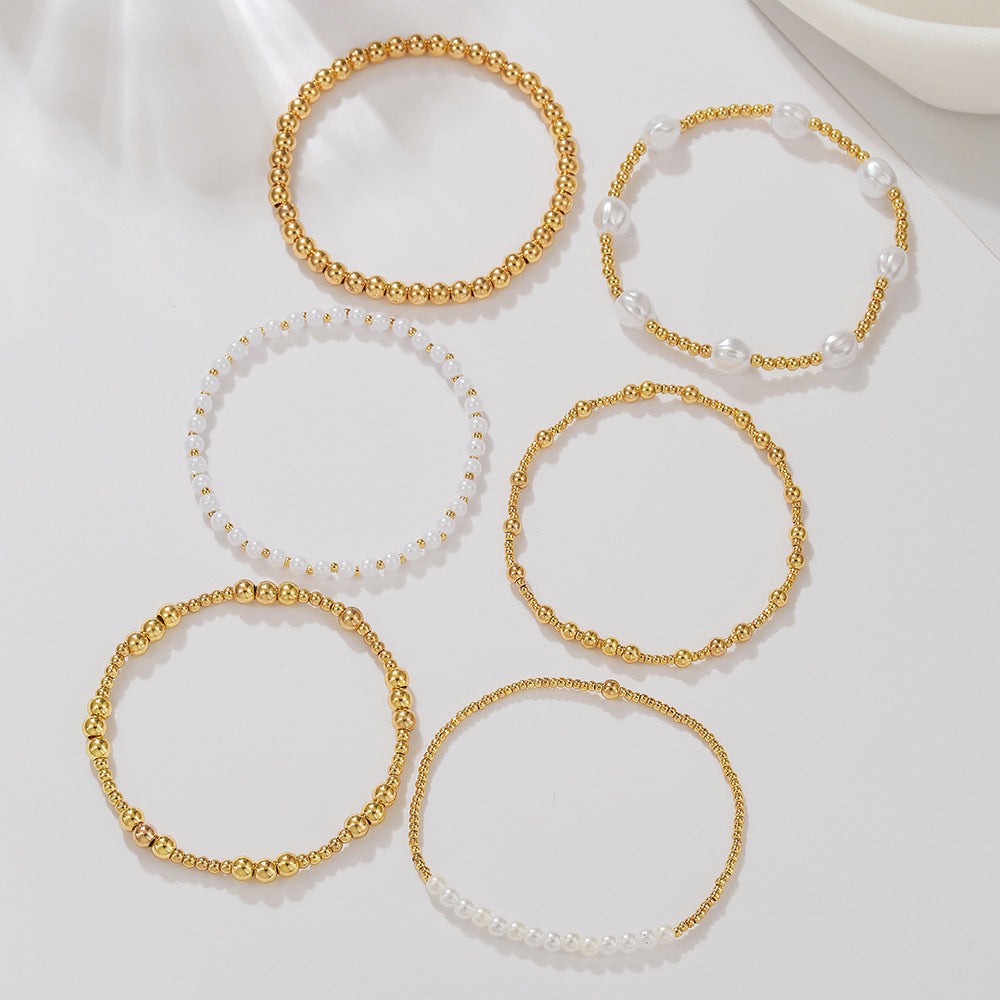 Minimalist Round Ceramic Imitation Pearl Beaded Bracelet for Women