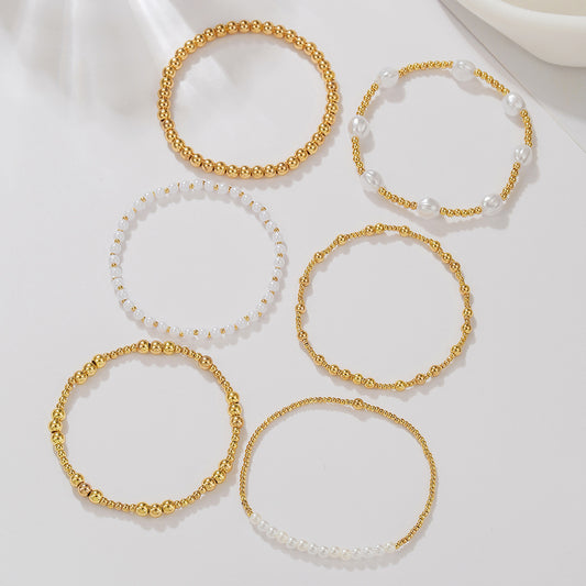 Minimalist Round Ceramic Imitation Pearl Beaded Bracelet for Women