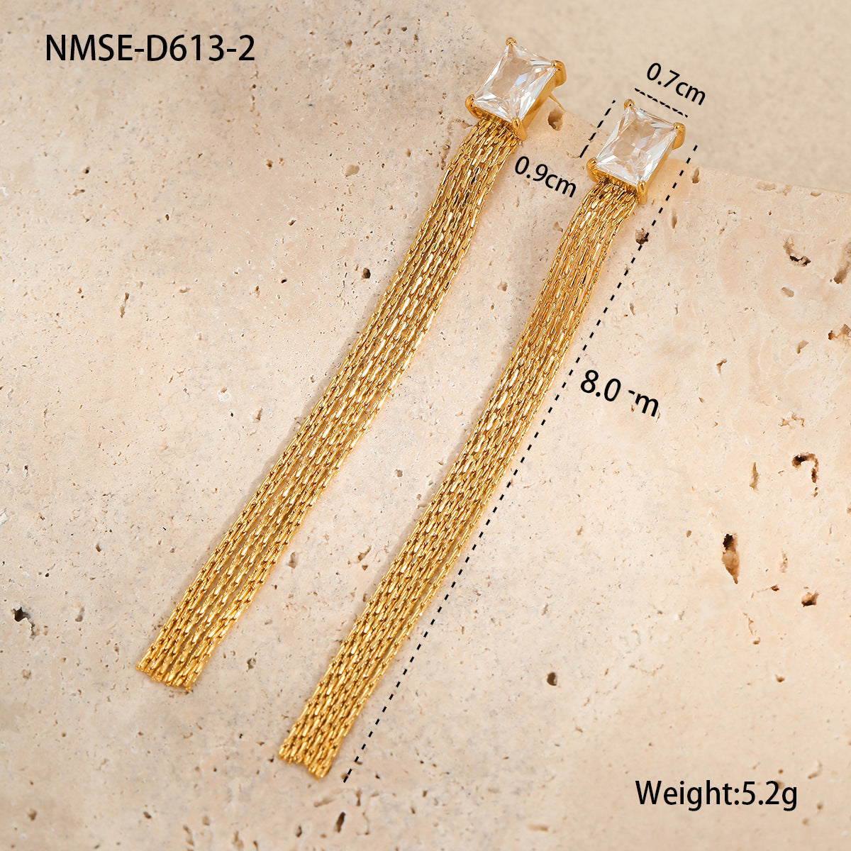 Minimalist Geometric Tassel Earrings with Zircon Inlay in Stainless Steel for Women