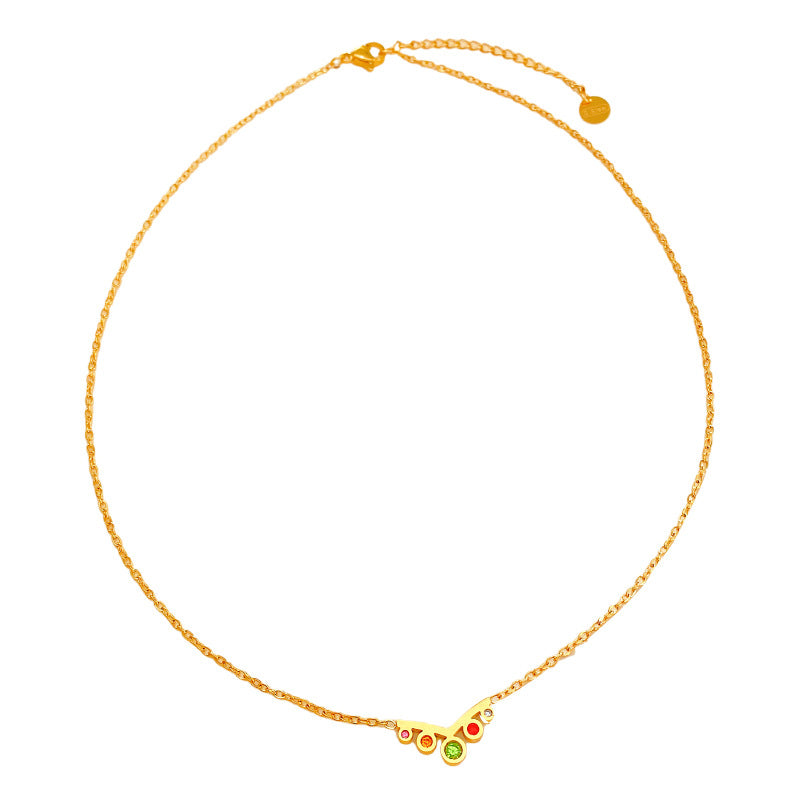Sweet Streetwear Colorful Cubic Zirconia Crown Titanium Steel Necklace for Unisex