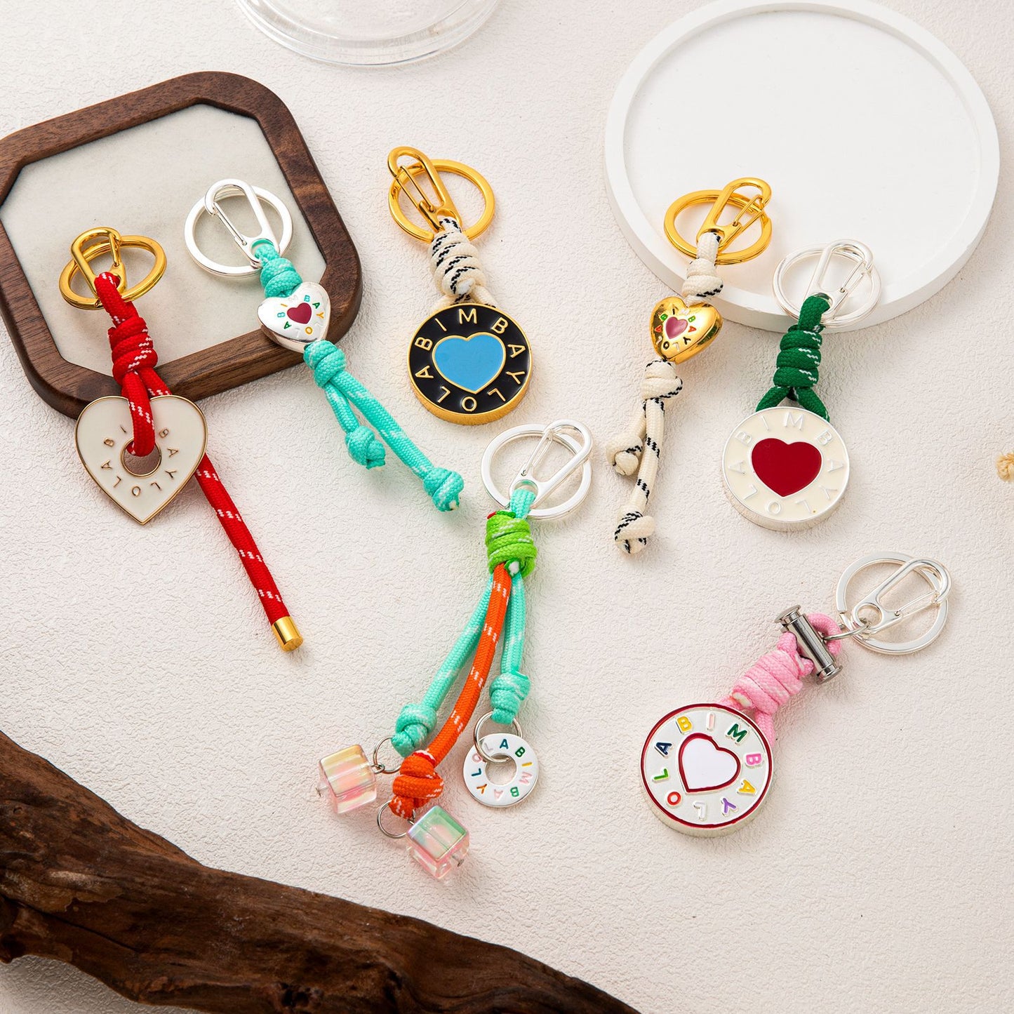 Minimalist Plated Alloy Letter Heart Round Keychain Charm Bar for Women