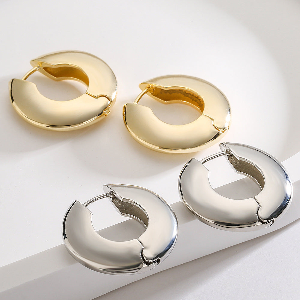 Minimalist Retro Geometric Copper Hoop Earrings with Gold Plating for Women